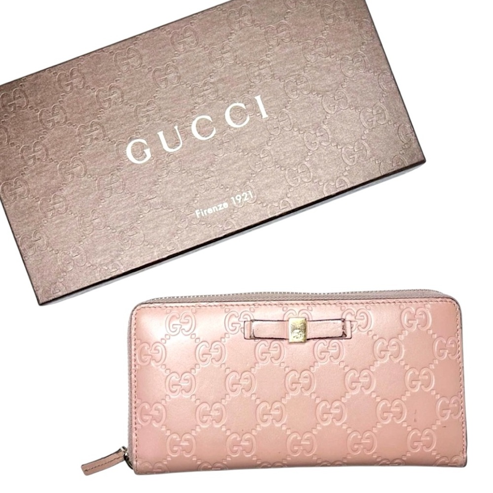 Gucci Guccisima GG Leather Zip Around Wallet Blush Pink Zippy Continental Bow - Picture 3 of 16